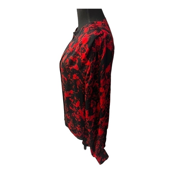 Parker Red Black Silk Long Sleeve Blouse Medium - Picture 2 of 8